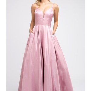 new rose Deep V-Neck Long Prom Dress JT223